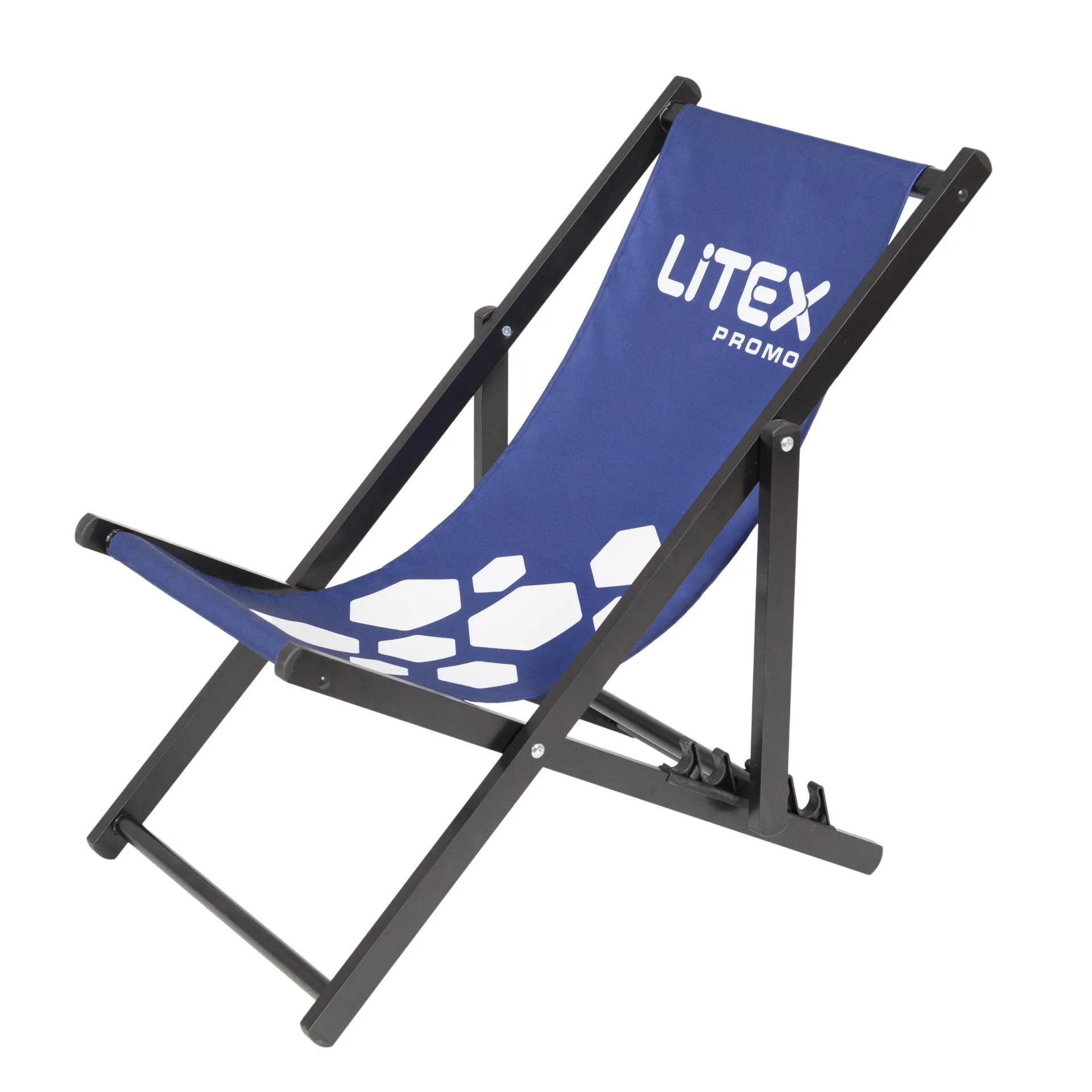 LA Base aluminium deck chair with print (LA Base: 1170x577x75 mm, 100% polyester woven fabric, aluminum frame, black, 2 pcs in a carton box)
