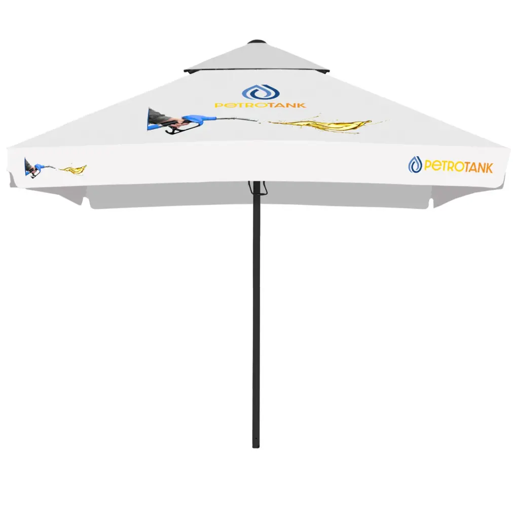 DarkLume parasol - digital printing (square / 3.5 m / 4 panels, with second roof, 100% polyester woven fabric, fabric weight 197 ± 10 g/m², without valance / folded edge, aluminum frame, anthracite RAL 7021 powder paint, pole ⌀60 mm, 1 pc in a carton box with hole for the pole)