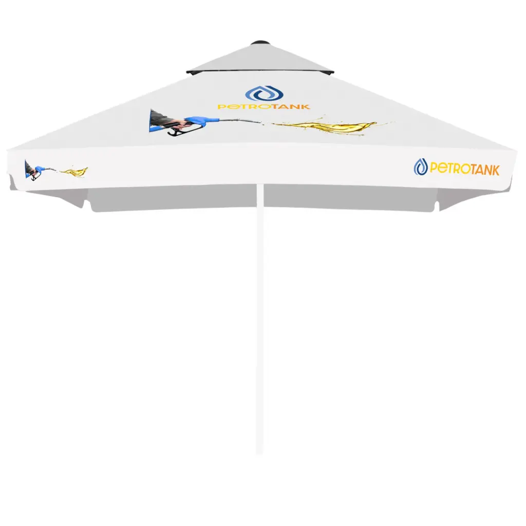 Poszycie parasola Easy Up Plus w druku cyfrowym (kwadrat / 3,5 m / 4 panele, z drugim daszkiem, tkanina 100% poliester, gramatura 197 ± 10 g/m², bez owiewki / lamówka podwinięta, do 5 szt. w kartonie)