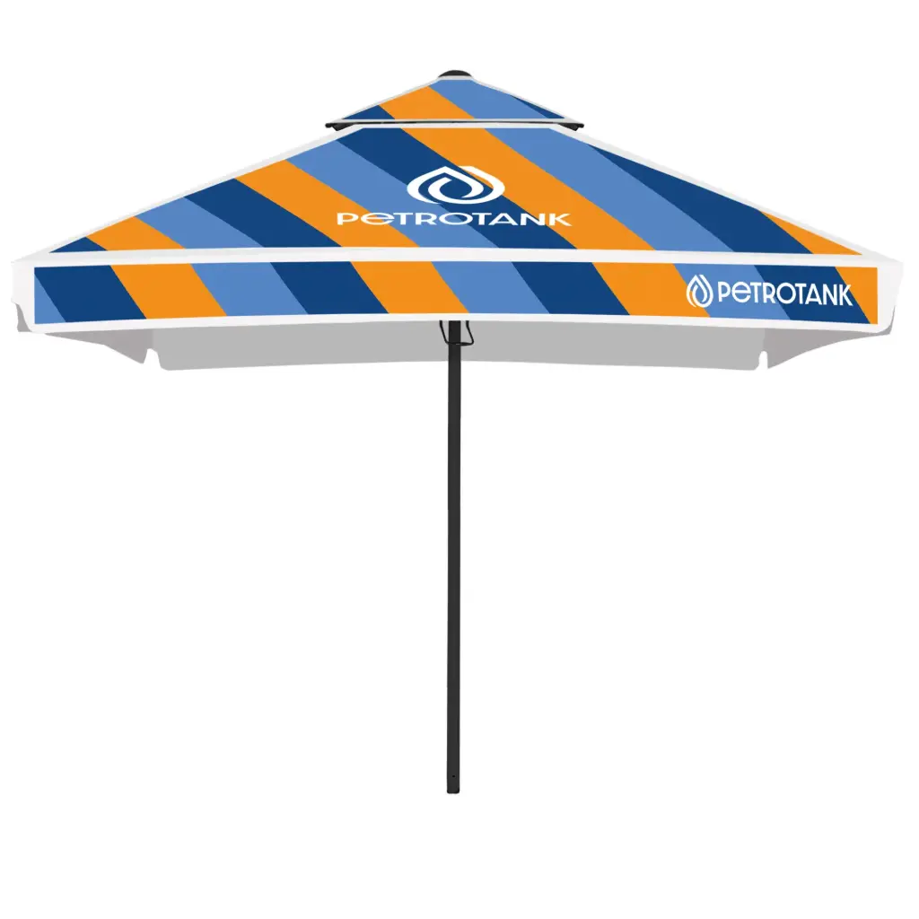 Sonnenschirm DarkLume - Siebflachdruck (Quadrat / 3.5 m / 4 Segmente, mit Doppeldach, Gewebe 100% Polyester, Stoffgewicht 215± 10 g/m², ohne Volant / gesäumt, Aluminiumgestell, anthrazit RAL 7021 Pulverbeschichtung, Mast ⌀60 mm, 1 Stk in Kartonage mit Loch für den Mast)